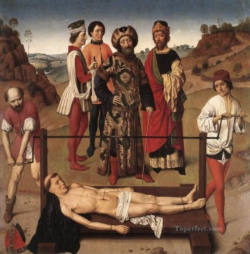 ダーク・バウツ Painting - 聖エラスムスの殉教 中央パネル オランダのダーク試合